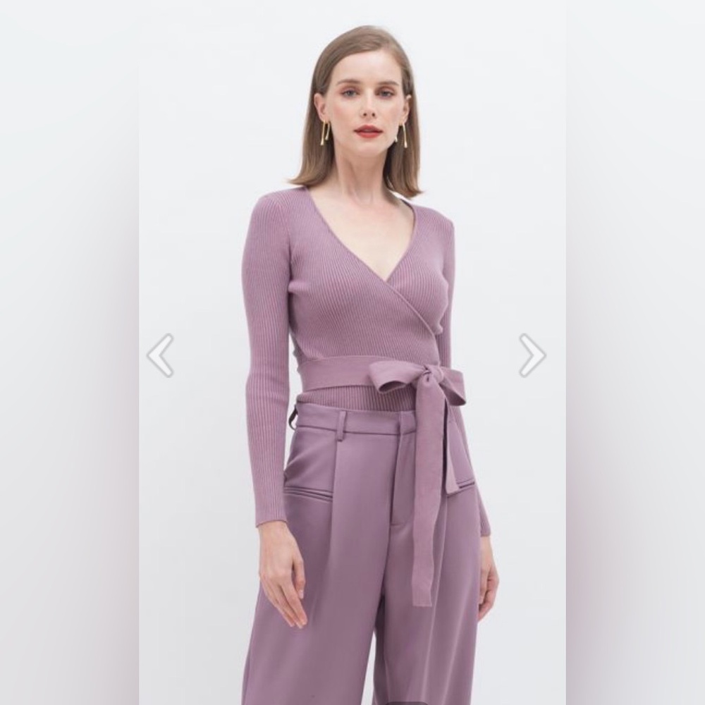 Chicwish Lilac Wrap Sweater & Floral Inky Tulle Midi Skirt Set Size M/L - Picture 5 of 16